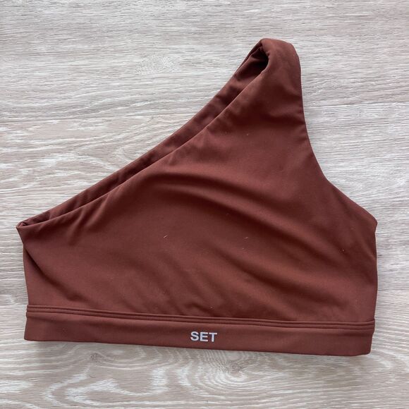 Set Active One Shoulder Sports Bra Brown-Size S - Picture 1 of 3